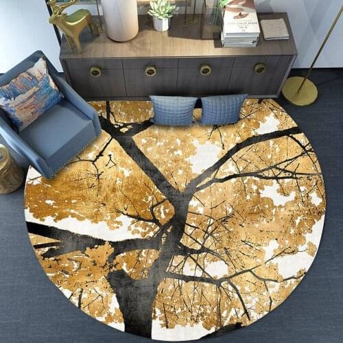Creative style Vintage golden yellow leaves round carpet Greenwood flower painting plush Round carpet basket chair anti-slip mat