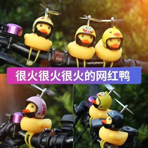 Cute Little Yellow Duck With Helmet Propeller Rubber Windbreaker Duck Squeeze Sound Internal Car Decoration Ornaments Accessorie