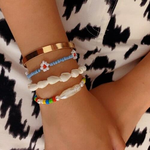 4 pcs/set Fashion Simple Colorful Beaded Seashell Bracelets For Women Summer Bohemia Trendy Charm Bracelets Jewelry accessory