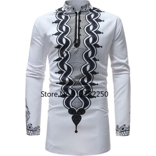 Mens African Dashiki Dress Shirt 2021 Brand New Traditional Dashiki Maxi Man Shirt Men Slim Fit Long Sleeve Shirts Chemise Homme