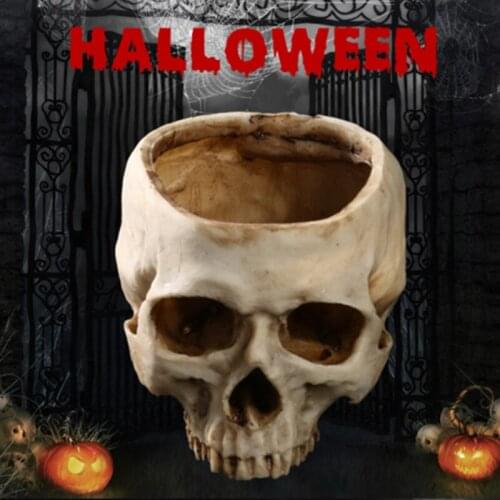 New Simulation Skull Flower Pot Statue Decorative Scary Resin Storage Holder Ornament for Bonsai Garden 16.5*11.5*11cm S