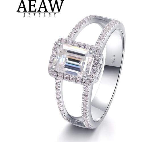 D color 1.0Carat Emerald Cuit Moissanite Engagement Halo Ring Solid Real 14k White Gold Fine Ring Gift for Lady Luxury