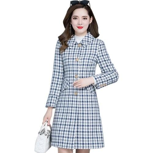 Autumn Winter Plaid Wool Coat Women 2020 New fashion Casual Woolen Coat Female temperament Plus Size Slim Outerwear Tops R437
