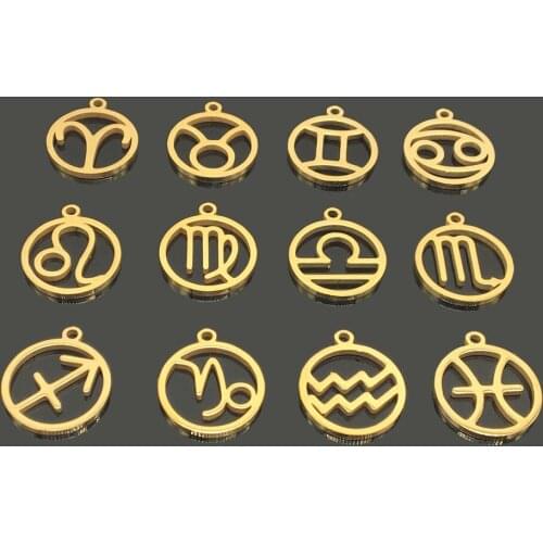 Stainless steel twelve constellation tag pendant for bracelet necklace16mm disc pendant DIY leather bracelet jewelry making
