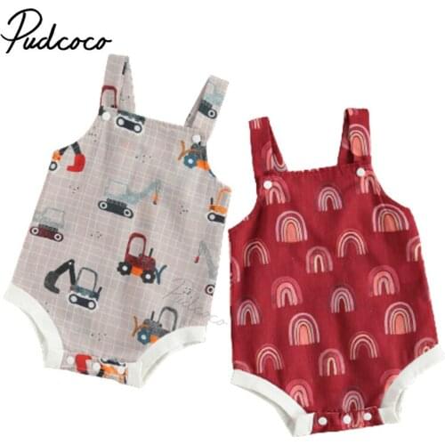 Newborn Infant Baby Girls Casual Suspender Jumpsuits Fresh Rainbow/Little Cars Printed Triangle Romper