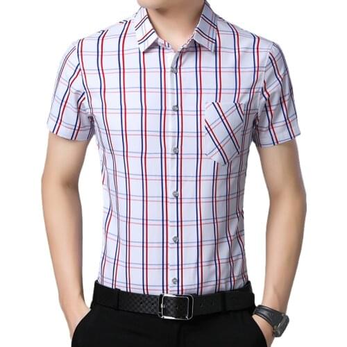 Dropshipping Best Sale Cheap Men Fashion Casual Slim Fit Plaid Short Sleeve Shirt