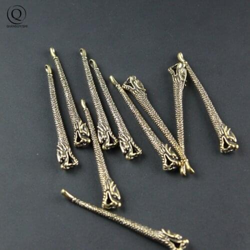 Retro Brass Dragon Head Ear Pick Car Key Chain Pendant Jewelry Creative Friends Gifts Pure Copper Chinese Zodiac Animal Keyring