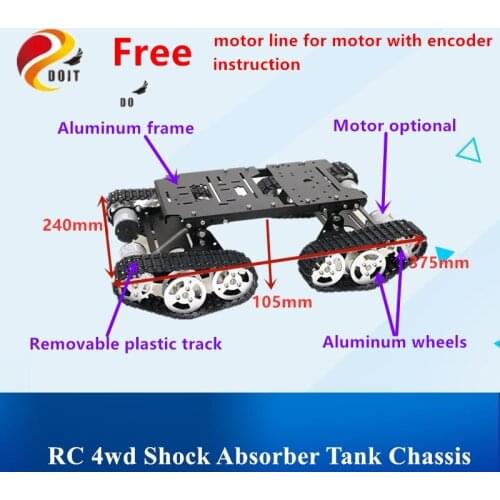 Remote Control 4wd Shock Absorber Robot Tank Chassis Kit with 4pcs 12V DC Motor Aluminum Alloy Frame for Arduino DIY TS400