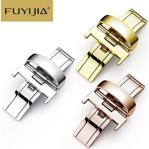 FUYIJIA Luxury Universal Watch Buckle 12MM 14MM 16MM 18MM 20MM Butterfly Clasp Stainless Steel Buckle For Genuine Leather Strap