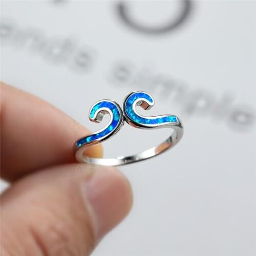 Luxury Promise Love Engagement Ring Cute Female Blue White Fire Opal Ring Boho Silver Color Wedding Band Rings For Women Jewelry