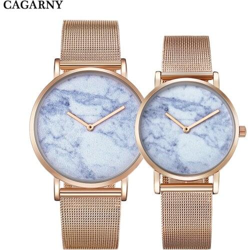 Cagarny Luxury Women Watches Rose Gold Steel Mesh Bracelet Watch Women Lovers Imitation Marble Fashion Quartz Mens Wristwatches