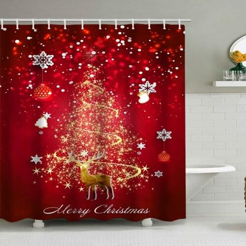 Golden Elk Christmas Shower Curtain Waterproof Printing Bathroom Partition Curtain Hanging Curtain Multiple Specifications