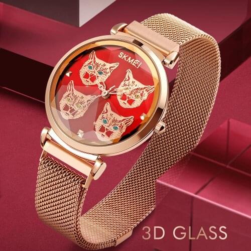 SKMEI Fashion Watch For Women Stainless Steel Casual Watches Cat Ladies Watch Girl 1767 Quartz Wristwatch reloj mujer