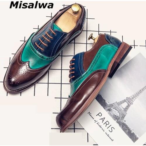 Size 38-48 Splicing Men Wedding Shoes Party Wing-tip PU Leather Semi-formal Men Dress Shoes Misalwa Nigeria Men Brogue Footwear