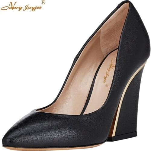 Women Shoes High Heels Square Heel Slip-on Shoes Woman 12CM Pointed Toe Party Shoes Metal Decoration Womens Shoes Plus Size 15