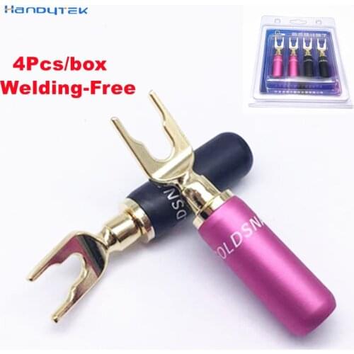 4Pcs High quality Gold-plated Copper Welding-Free Banana Plug U/Y Type Connector Fork Spade Audio Terminals Speaker plug Wire