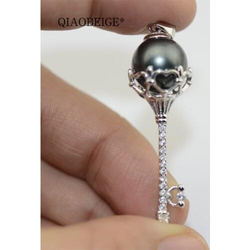 QIAOBEIGE Pearl Pendant Jewelry Accessories Necklace Semi-finished Product 925 Silver through-hole bead magic sceptre key design