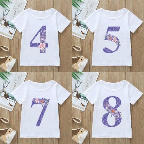 Age 2-8 Birthday Girls Tshirt Cute Flowers Graphic Print T-shirt Childrens Clothing Tees Fashion Kawaii Clothes Tops
