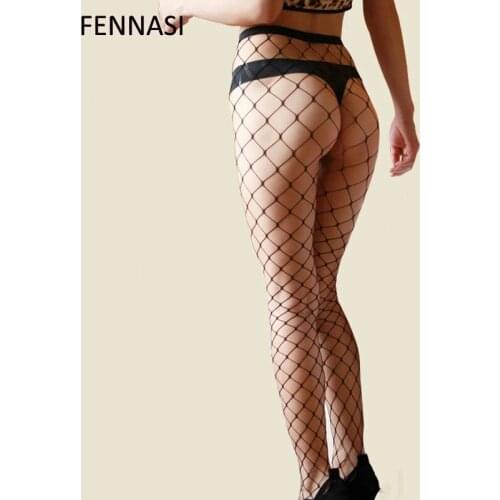 FENANSI Women Black Fishnet Tights Sexy Plus Size Mesh Stockings Large Size Mesh Pantyhose Thigh High Female Erotic Net Tights