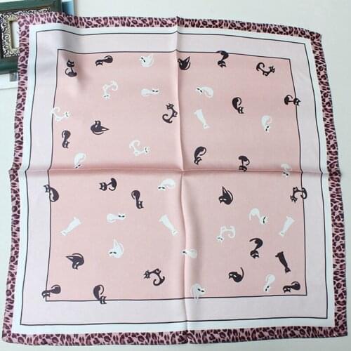 Leopard & Cute Cat Print 100% Silk Bandana Scarf Neckerhice Wraps Womens Fashion Head Scarves for Hair Wrapping 26"x26"