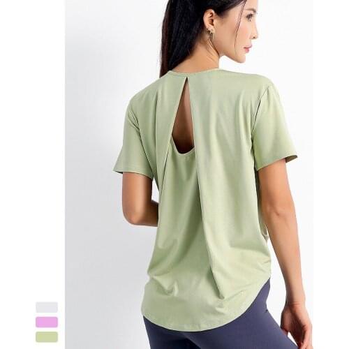 Womens Sports Top Gym Open Back Yoga Top Jersey Workout Tops Fitness T Shirt Female Tank Loose running top Sports short sleeve