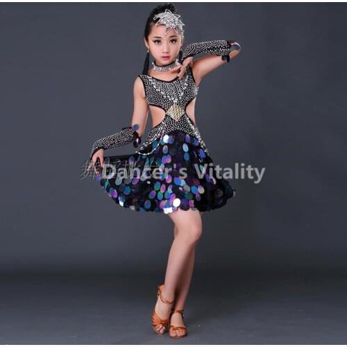 New Professional child Latin Dance Ballroom Girls Samba salsa dresses sequin Costumes women tango dress latin dress for girls
