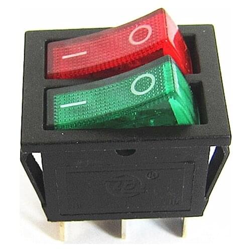 1pc Rocker Switch Six Foot Double Ship Type Switch Boat Switch with green Red Indicator Light ON-OFF for Electric baking pan
