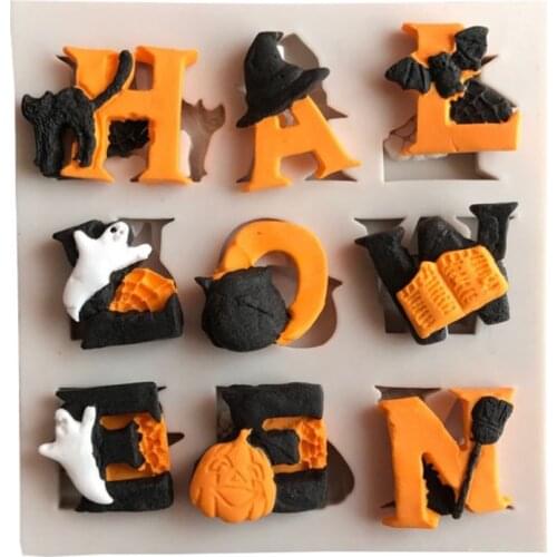 1pc Halloween Theme English Alphabet Ghost Witch Shape Silicone Mold Fondant Mold DIY Baking Tools 9-cavity