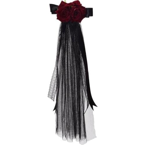 1pc Lolita Girl Rose Floral Lace Tulle Hair Clip Goth Vintage Headwear