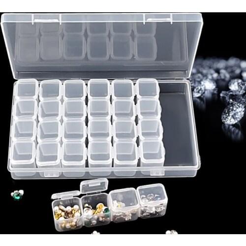 28 Cells Empty Nail Art Decoration Storage Case Box Clear Plastic Rhinestones Crystal Beads Container Organizer Box Accessories