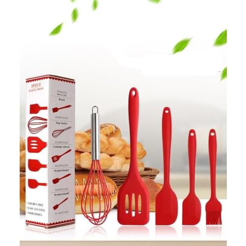 5pcs Food Grade Silicone kitchenware Set Cooking Baking Tools Scraper Silica Gel Spatula Egg Beater BBQ Brush Kitchen Gadgets