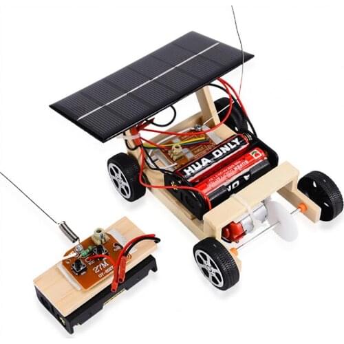 Wireless RC Vehicle Model Creative Model Toy Wooden Assembly Solar Remote Control Car for Student Experiments