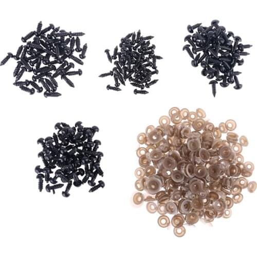 Black Plastic Crafts Screw Safety Eyes Nose 5-7mm Doll DIY Kit with Washer Toy