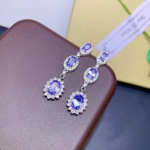 Elegant Silver Tanzanite Stud Earrings for Party Natural Tanzanite Earrings Real 925 Silver Tanzanite Jewelry Gift