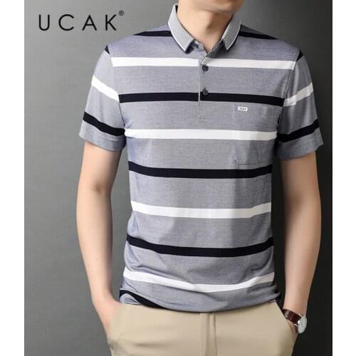 UCAK Brand Classic Turn-down Collar Cotton T Shirt Men Clothes Summer New Fashion Tops Streetwear Casual Soft Tshirt Homme U5475