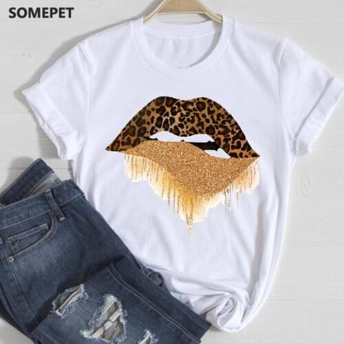 T-shirts Women Lip Leopard Love Fashion 90s Trend 2021 Spring Summer Clothes Graphic Tshirt Top Lady Print Female Tee T-Shirt