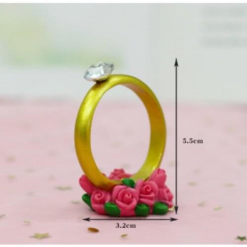 Valentines Day Resin Ring Cake Toppers Golden Diamond Ring Rose Confession Cake Topper for Marriage Proposal Wedding Cake Decor