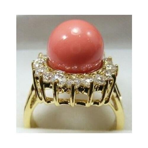 White Shell Pearl pink Coral Crystal Ring US size 6 7 8 9# Crystal ringe wide Girl womens jewelry Genuine Natural stone gems F