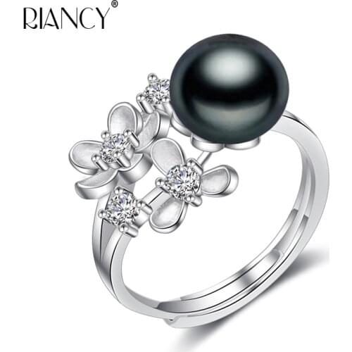 Real Natural freshwater black pearl ring for women 925 silver wedding ring natural pearl jewelry adjustable size fine gift