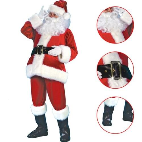 7-Piece Santa Claus Suit Plush Father Christmas Costume Xmas Fancy Dress 100% Polyester Velvet