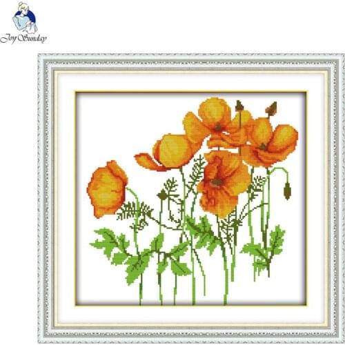 Joy Sunday Poppy 10 Canvas DMC 11ct 14ct Counted Chinese Cross Stitch Kits printed Stitch Cross for Embroidery Home Decor