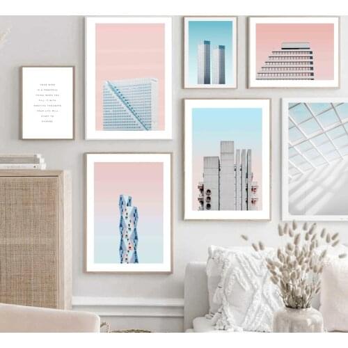 Pink House Building Lnspirational Quote Wall Art Canvas Painting Nordic Posters And Prints Wall Pictures For Living Room Decor