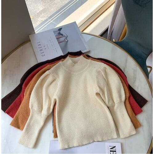 2020 new girls boys puff sleeve knitted sweater autumn fashion kids pullover sweaters 1-6 years YC192