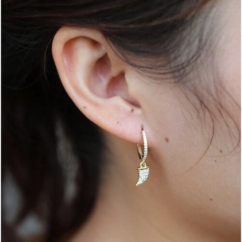New vintage fashion gold horn dangle earings micro pave cubic zirconia chic horn earrings 925 sterling silver jewelry for women
