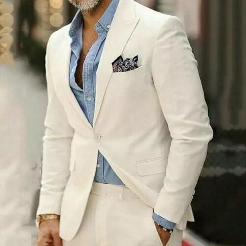 ANNIEBRITNEY Ivory 2 Piece Slim Fit Men Formal Suit Tailor Made Groom Wedding Tuxedo 2 Piece Prom Wedding Business Men Suit Set