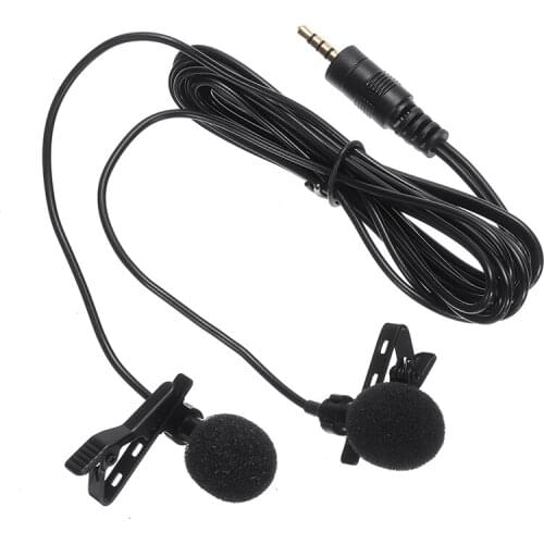 CTIA Dual Head Tie Clip-on Mic 3.5mm Lavalier Lapel Mini Microphone Both Recording And Singing At The Same Time For Phone