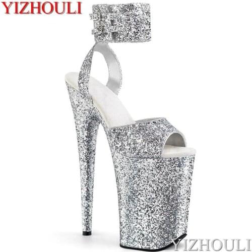Sexy 23cm stiletto heels, sequined vamp ankle straps, 9-inch super-high heels, summer dancing shoes