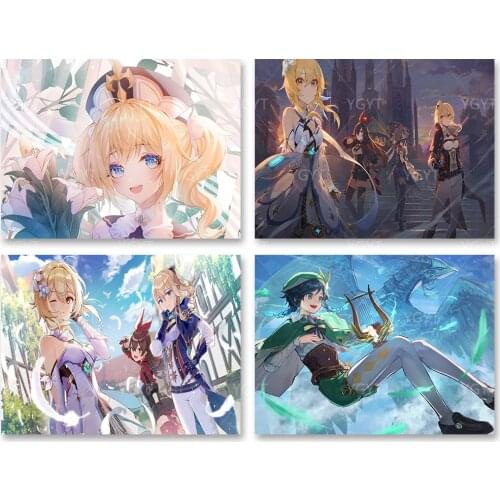 Full Round Drill Cross Genshin Impact Anime Stitch Home Decor Diamond Picture Embroidery Paintings Gift Handmade Wall Sticker
