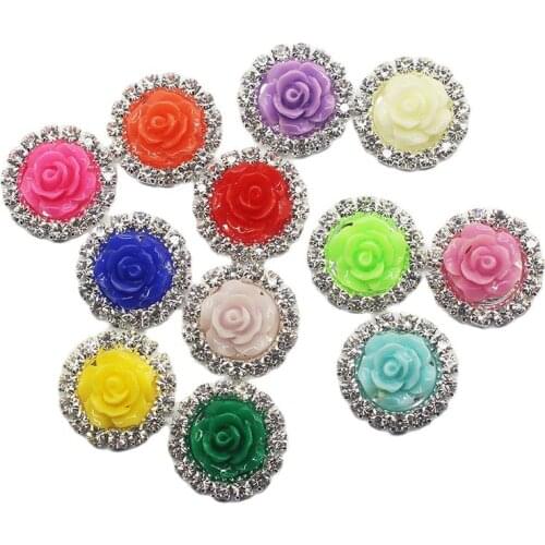 10pcs/lot 15MM Rose Rhinestone Hair Embellishments Buttons Hairbow Center Decoration DIY Crafts Jewelry Accessories