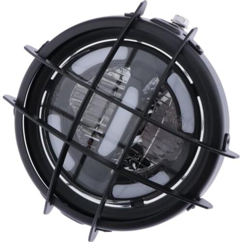 Retro Motorcycle Side Mount Headlight Cafe Racer With Grill Cover 165x140 mm Black